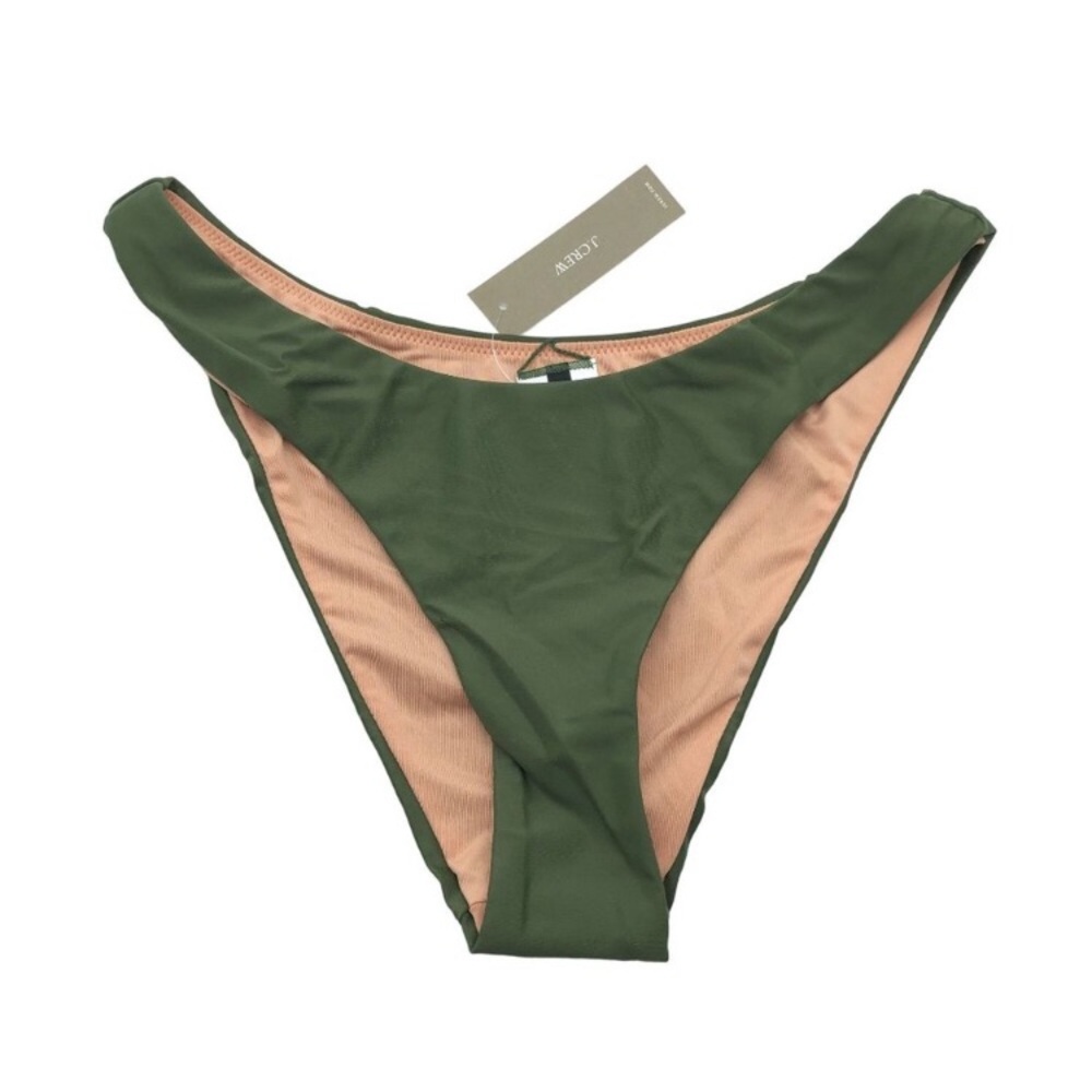 J.Crew Womens Curved-Waist Cheeky High-Cut Bikini Bottoms Mid-Rise Green L